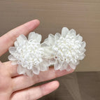 Elegant White Chiffon Flower Earrings