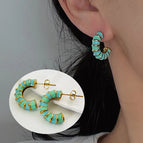 Sd147 Blue Color Bamboo Stud Earrings / Titanium Steel Furnace Vacuum Plating 18K Gold