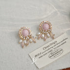 Handmade Crystal Turquoise Tassel Stud Earrings/Pink