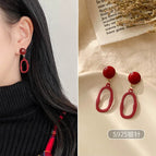3#Irregular Red Earrings Stud Style