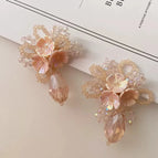 Fairy Pink Crystal Woven Flower Pendant Water Drop Earrings