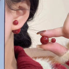 Two-Way Red Bean Stud Earrings