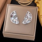 21 [Ag270] Hammered Semicircle Earrings Steel Color