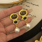 925 Silver Needle-Leopard Printed Pearl Ear Studs (Gb0759)-