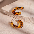 5#Silver Needle-Leopard Print Resin Big C Stud Earrings