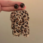 Light Brown Leopard Print Fabric Tassel Earrings ES21534-1