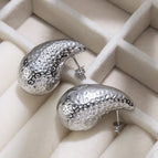 Beating Pattern Hollow Water Drop Earrings Steel Color