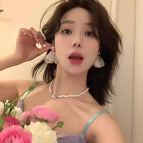 5 white chiffon petal earrings