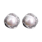 012-Geometric Rhinestone Pearl【8mm】Ear Studs White K