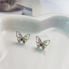 1306 Silver Color Zirconium Butterfly 925 Silver Needle