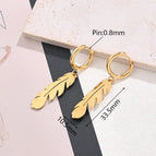 33.5x10.5mm / Light Gold Feather Earrings (Gold) / 1 Pair/Package