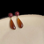Amber Drop-Shaped-Silver Needle
