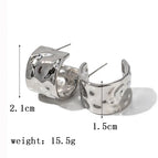 8 [Ag117] C- Shaped Hammered Earrings Steel Color