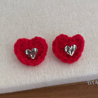 Red Love Wool Earrings