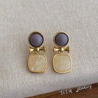 Beige Square Purple Head Earrings