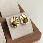 Liquid Geometric Tiger Eye Stone-Silver Needle