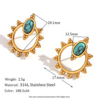 Three-Petal Lace Oval Turquoise Earrings-Gold