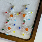 Ins Style Colorful Beaded Woven Flower Earrings