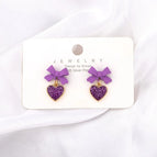 Purple Bow Heart Earrings