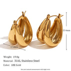 Cast Double U-Shaped Glossy Earrings-Gold