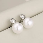 round Inlaid Pearl Stud Earrings / Silver / 1 Pair/bag