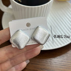 4525 Silver Faux Leather Square Stud Earrings
