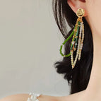 2506028 Green Crystal Beaded Tassel (S925 Silver Needle)