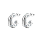 C- Shaped White Diamond Earrings Steel Color MS-059