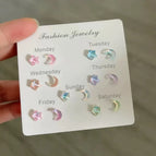 Aurora star and moon earrings set of seven