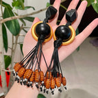 2511067 Black Beaded Tassel Earrings (S925 Silver Needle)