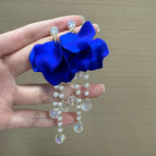 Vintage Blue Matte Petal Tassel Long Earrings
