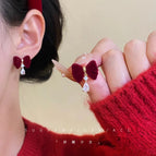 Bowknot Water Drop Zircon Ear Studs【Flocking】