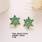 416-Double-Layer Flower Dripping Stud Earrings【Green】