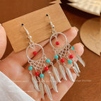 12-Red and Blue Beads Feather Ear Hook 281C