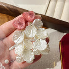 Pink love tassel petal stud earrings