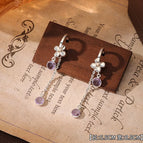 5#Flower Tassel Purple Crystal Stud Earrings