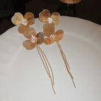 118# Silver Needle-Golden Flower Tassel (Real Gold Plating)