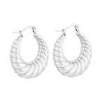 C Hollow round Striped Earrings-Steel Color Ke109519-WGMW