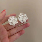 French White Flower Stud Earrings