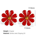 Eh760 Red Dripping Oil Gold Stud Earrings