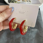2565 Gold Edge Acetate C-shaped Hook Earrings Red