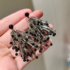 2508093A Black Beaded Tassel Earrings (S925 Silver Needle)