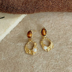 3#Maillard Tiger Eye Stone Pearl Earrings