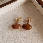 Brown Drip Glazed Bean-Shaped Stud Earrings