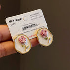 2 # E0517 Oval Enamel Glaze--Rose Flower