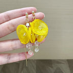 Exquisite yellow tulle petal earrings
