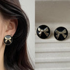 0059 Black Bow Round Disc 925 Silver Needle Diameter 2.2cm