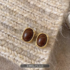 14# Brown Temperament Oval Earrings