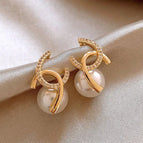 Double C Pearl Rhinestone Studs