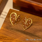 5#Coffee Color Polka Dot Oil Drop Earrings - Heart